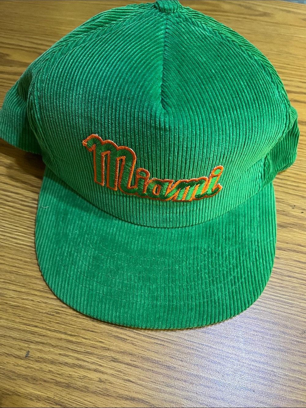 Green Corduroy 'Miami' Embroidered SnapBack Cap